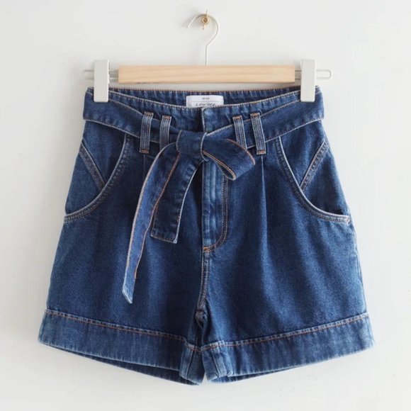 & Other Stories Pants - & OTHER STORIES NWT Belted Tie Waist High Rise Denim Shorts Size 10